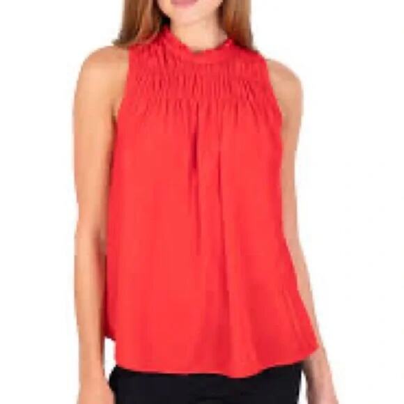 Joie Cayenne Red Sleeveless Smocked Keyhole Blouse Women's Size Large - Picture 1 of 7